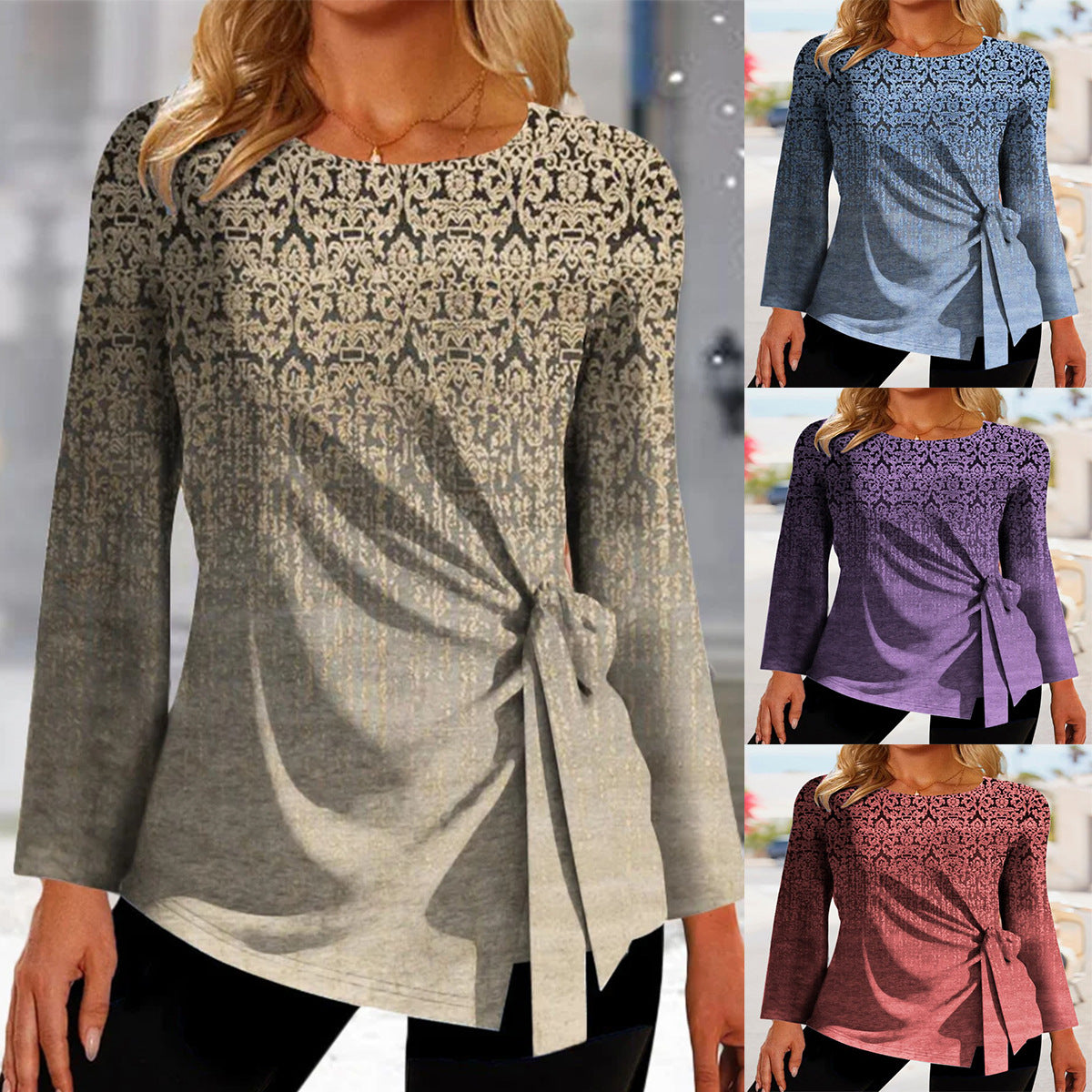 Women Elegant Top with Knot Detail and Graphic Pattern Ivyshape