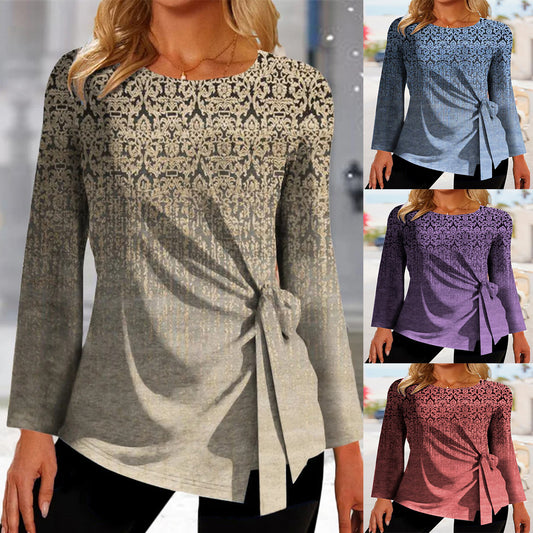 Women Elegant Top with Knot Detail and Graphic Pattern Ivyshape
