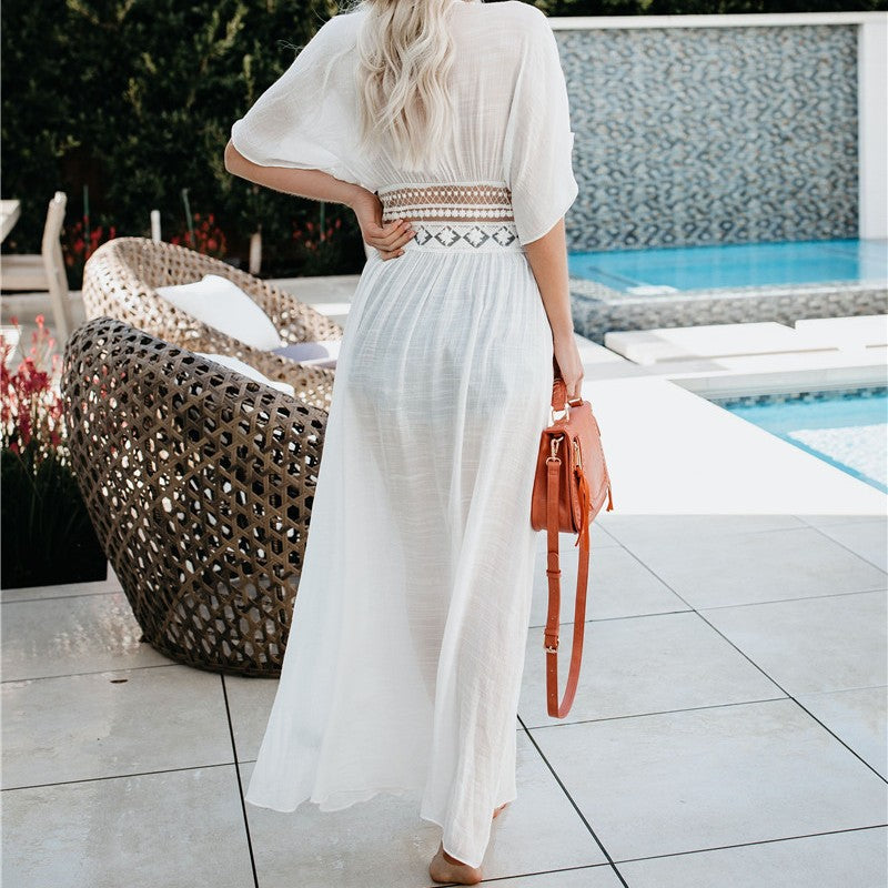 Women's beach robe with elegant lace detailing and casual cut Ivyshape