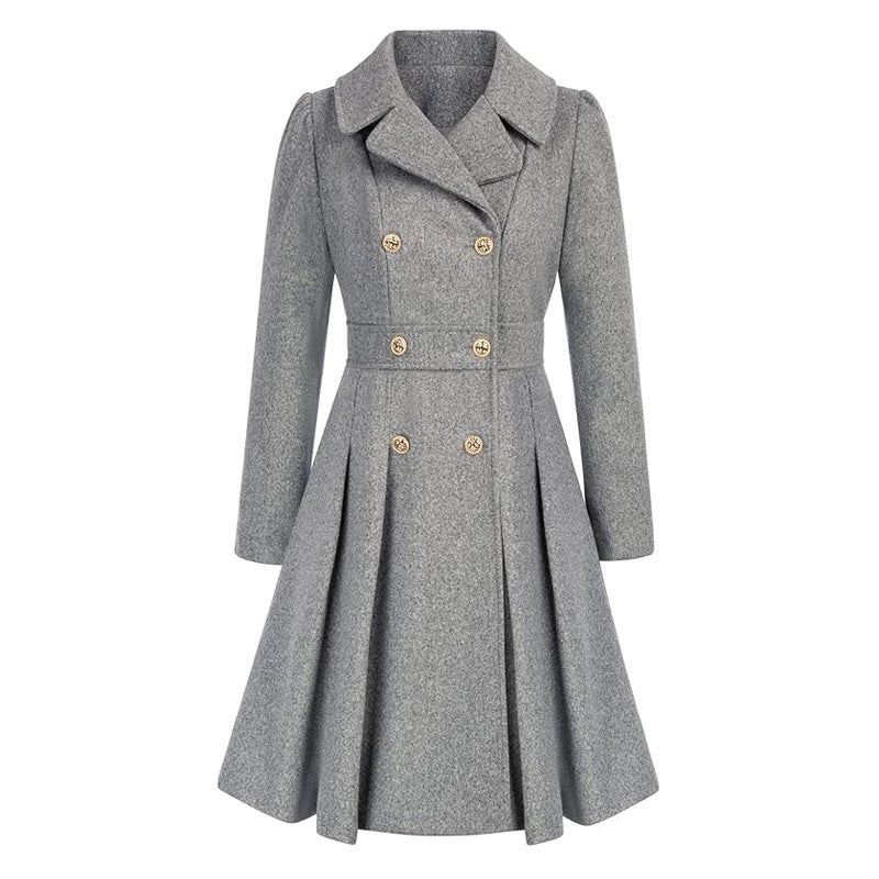 Women's fitted trench coat with double button fastening and pleats Ivyshape