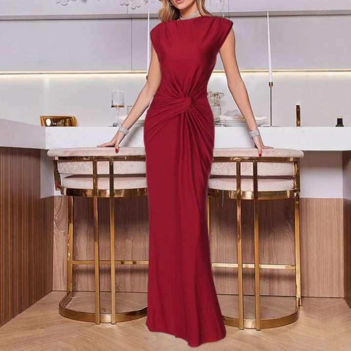 Women Elegant Wrap Maxi Dress with Side Ruffle Detail Ivyshape