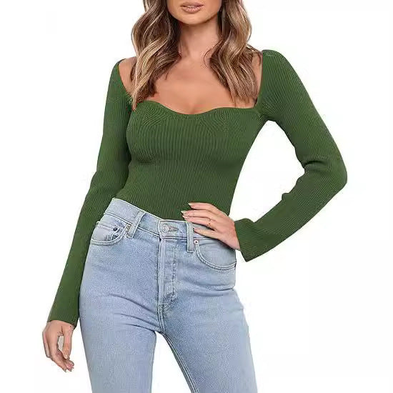Women figure-flattering crop top with asymmetrical neckline and long sleeves Ivyshape