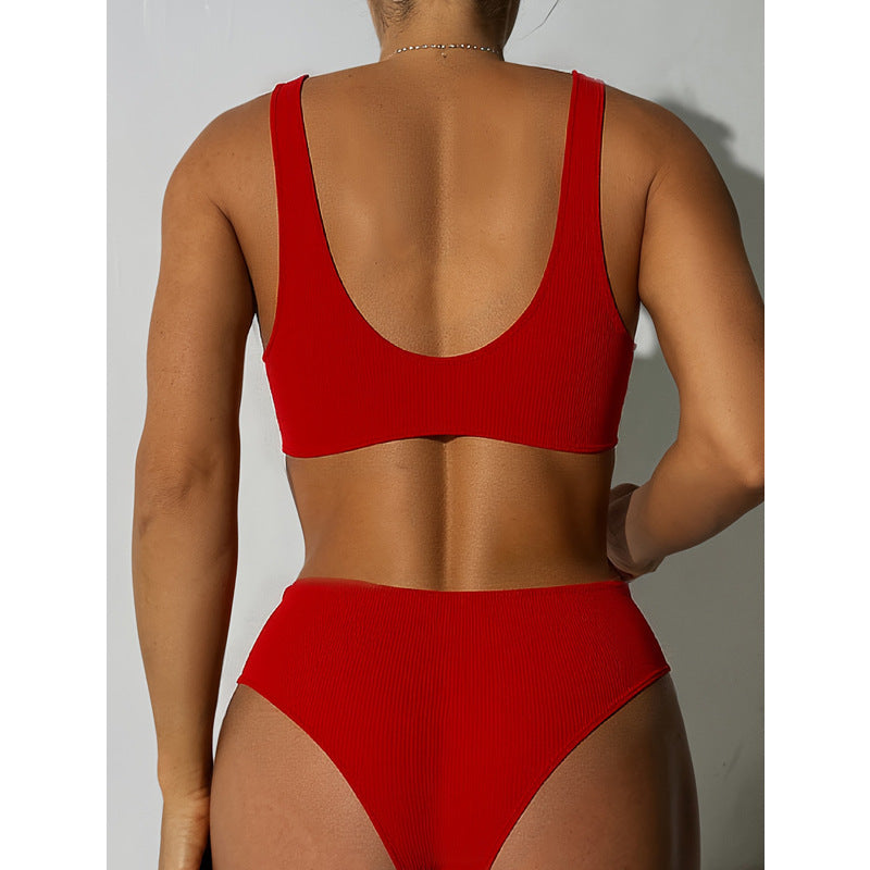 Women's High-Waist Bikini Set with Playful Knot and Textured Surface Ivyshape