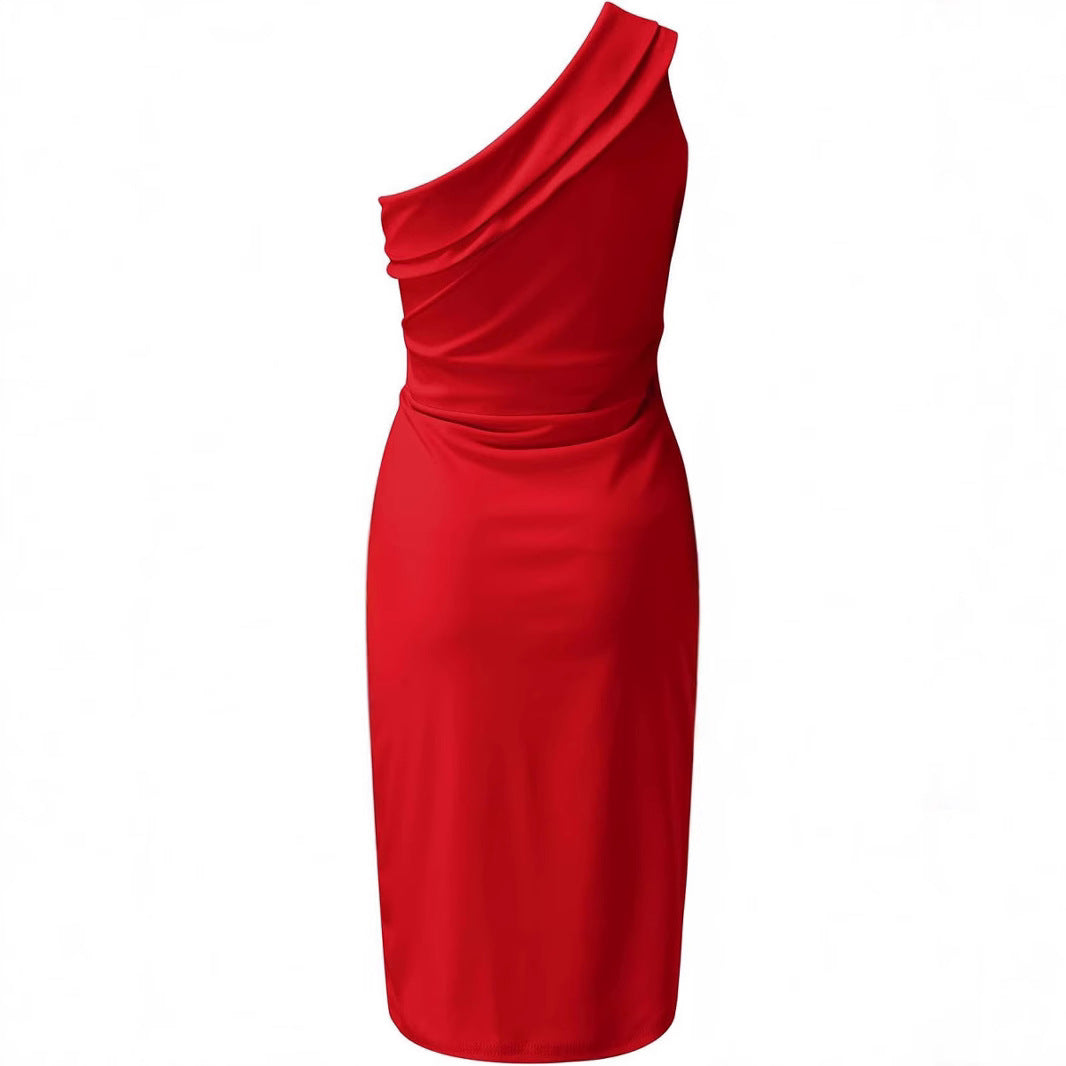 Women Elegant Wrap Dress with Asymmetrical Top and Tailored Cut Ivyshape