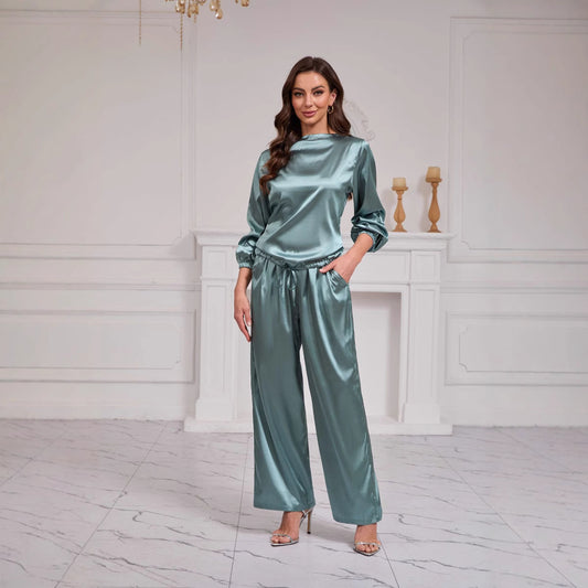 Women Elegant Satin Loungewear Set with Loose Fit Ivyshape