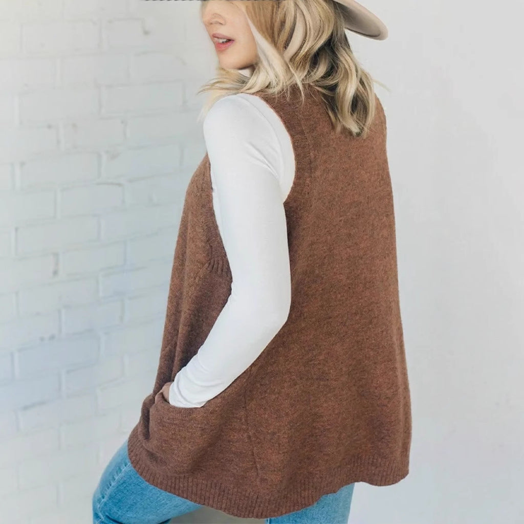 IvyShape | V-neck pockets knitted vest