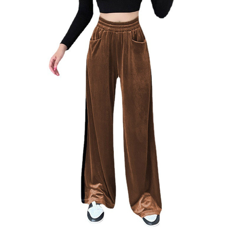Women Elegant Wide-Leg Pants made of Velvet with Elastic Waist Ivyshape