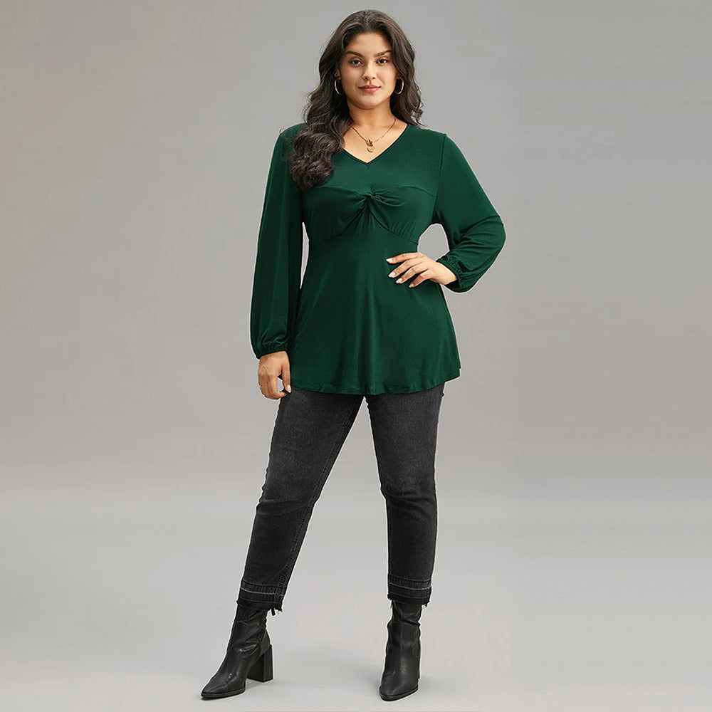 Women elegant top with fixed gathering and V-neck Ivyshape