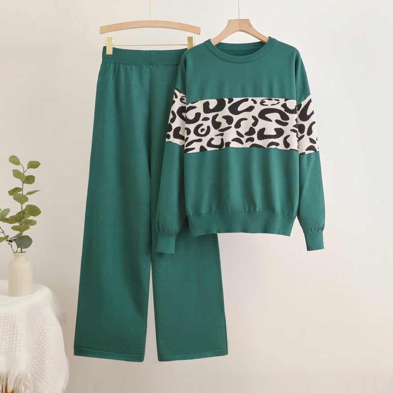 IvyShape | Leopard Pattern Sweater High-Waist Knit Set