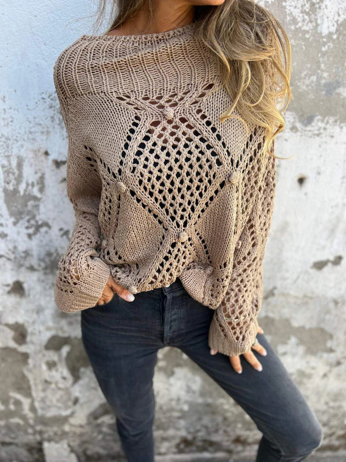 Women's chunky knit jumper with romantic mesh details Ivyshape