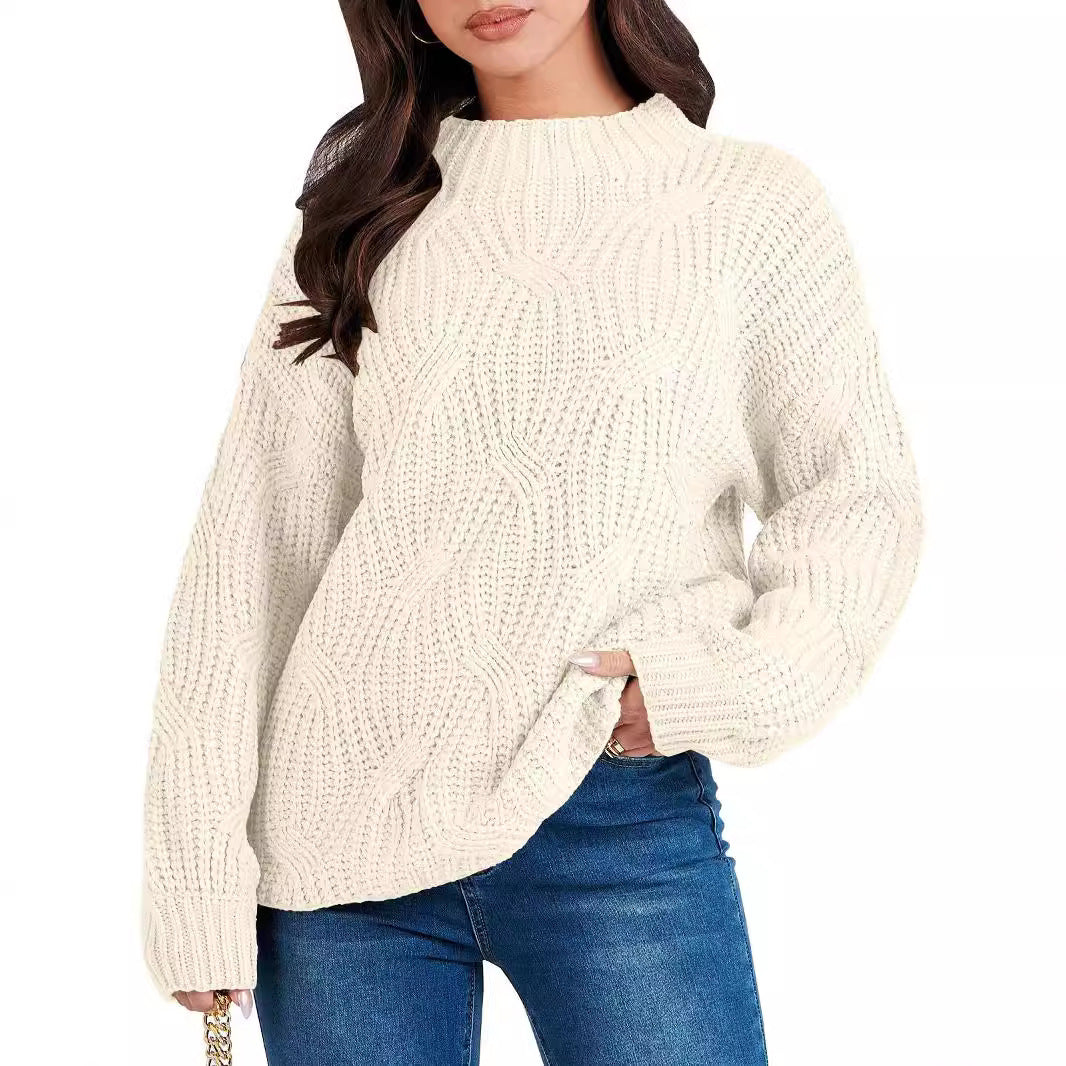 IvyShape | Casual Drop Shoulder Twisted Knit Pullover Sweater