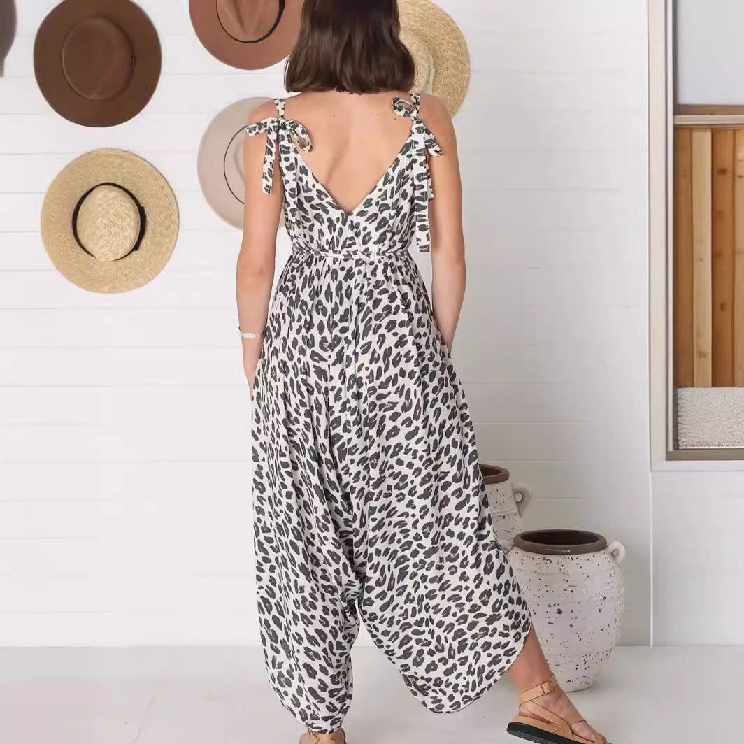 IvyShape | Leopard Print Wide Leg Jumpsuit