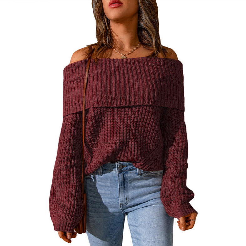 IvyShape | Trendy One-Shoulder Off-Shoulder Solid Color Sweater