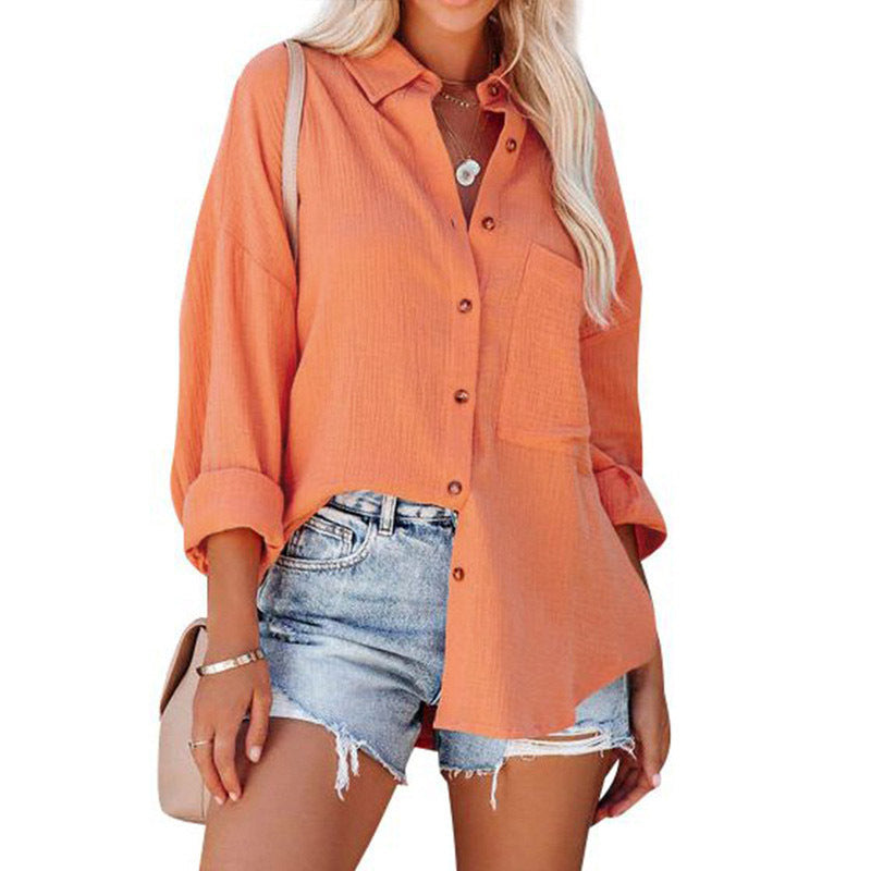 Ladies Chiffon Shirt with Wide Sleeves and Practical Breast Pocket Ivyshape