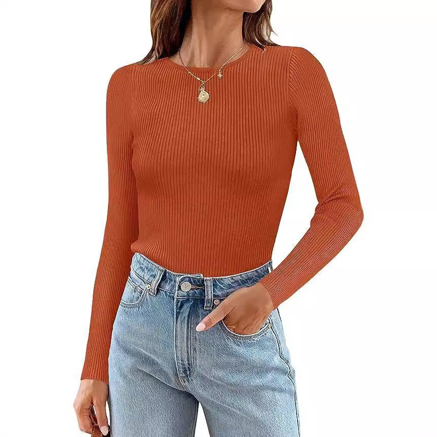 Women's Long Sleeve Shirt with Fine Ribbed Knit Design Ivyshape