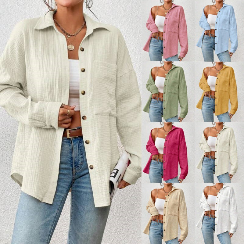 Women's Casual Overshirt Blouse with Button Details Ivyshape