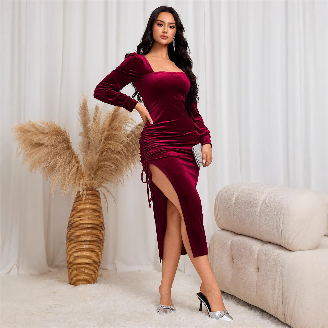 IvyShape | Wine-Dress Fashion Wine Red Midi Dress