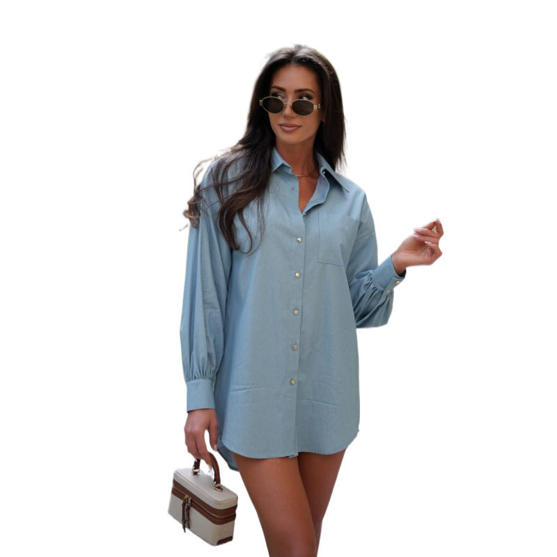 Women's casual button-up shirt with balloon sleeves Ivyshape