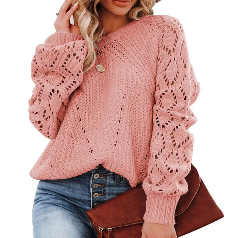 IvyShape | Stylish Hollow Pattern Round Neck Sweater for Women