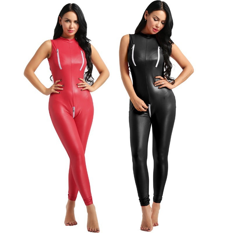 Women High Gloss Sleeveless Catsuit Ivyshape