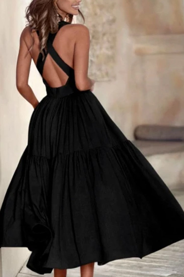 Ladies Elegant Long Sleeve Dress with Floor Length Skirt and Sophisticated Pleats Ivyshape