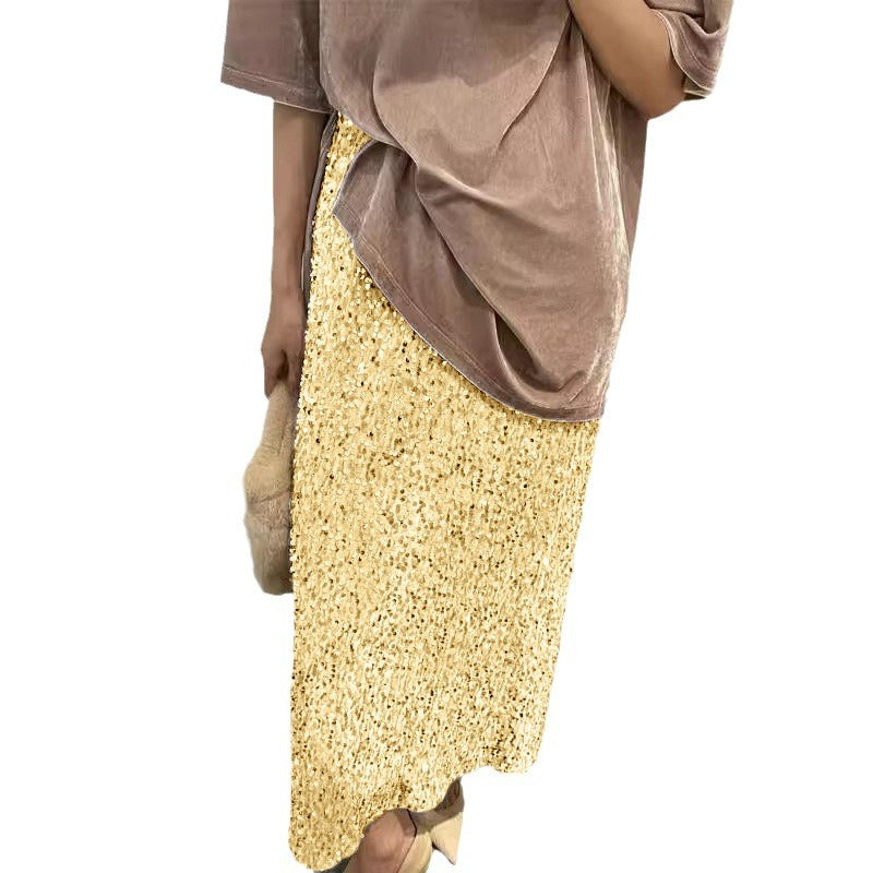 Women's Glittering Midi Skirt with Sequin Decoration Ivyshape
