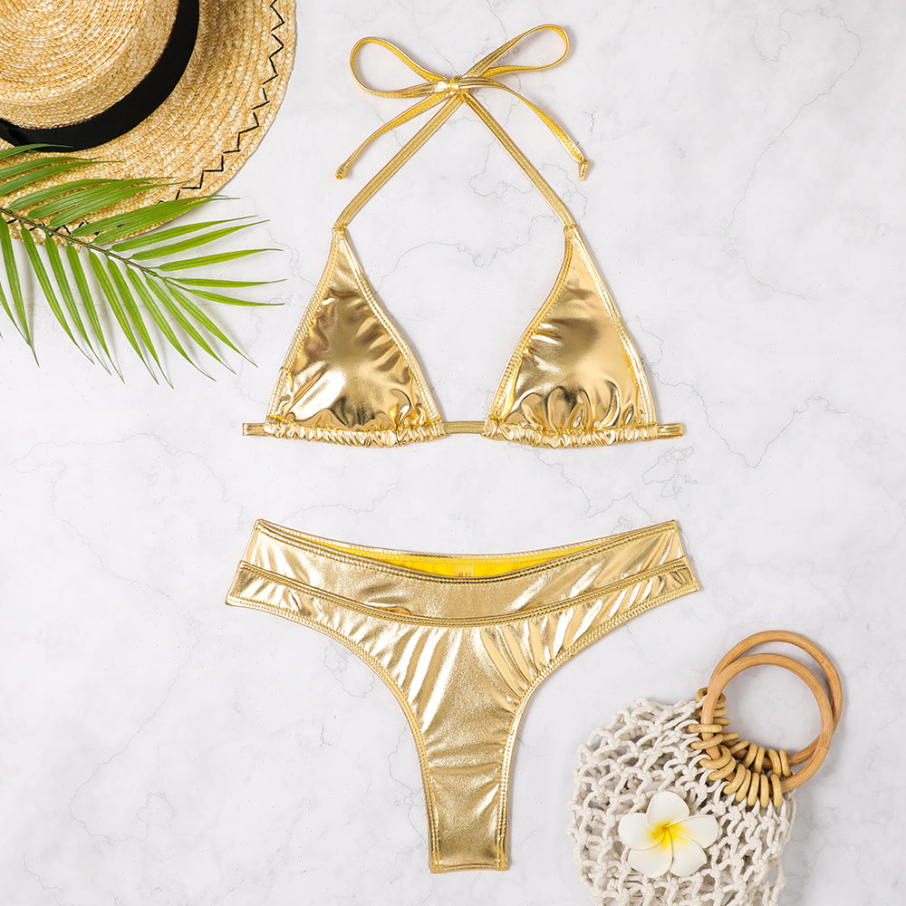 Women's triangle bikini set with exciting glitter effect and adjustable straps Ivyshape