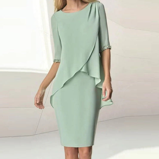Women Elegant Wrap Dress with Flowing Hem and Lace Ivyshape