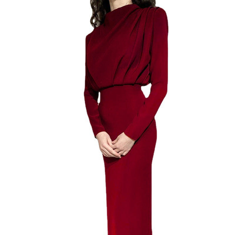 IvyShape | Waist-Tight Plain Long Sleeve Dress