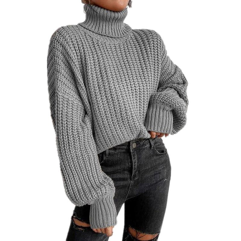 IvyShape | Chic Loose Shoulder Long Sleeve High Neck Pullover Sweater