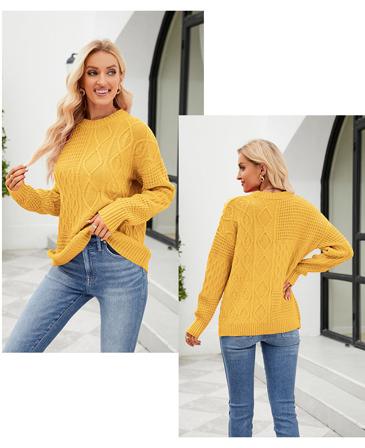 IvyShape | Solid color twisted knit sweater