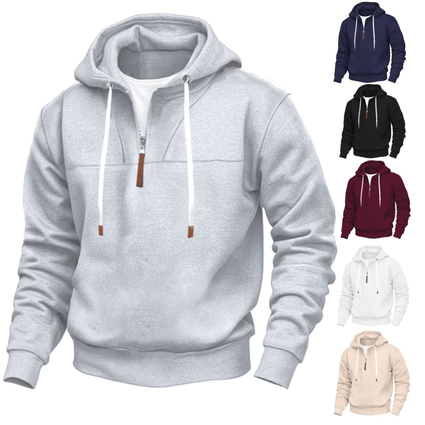 Men's hooded sweatshirt with half zipper and high-quality materials Ivyshape