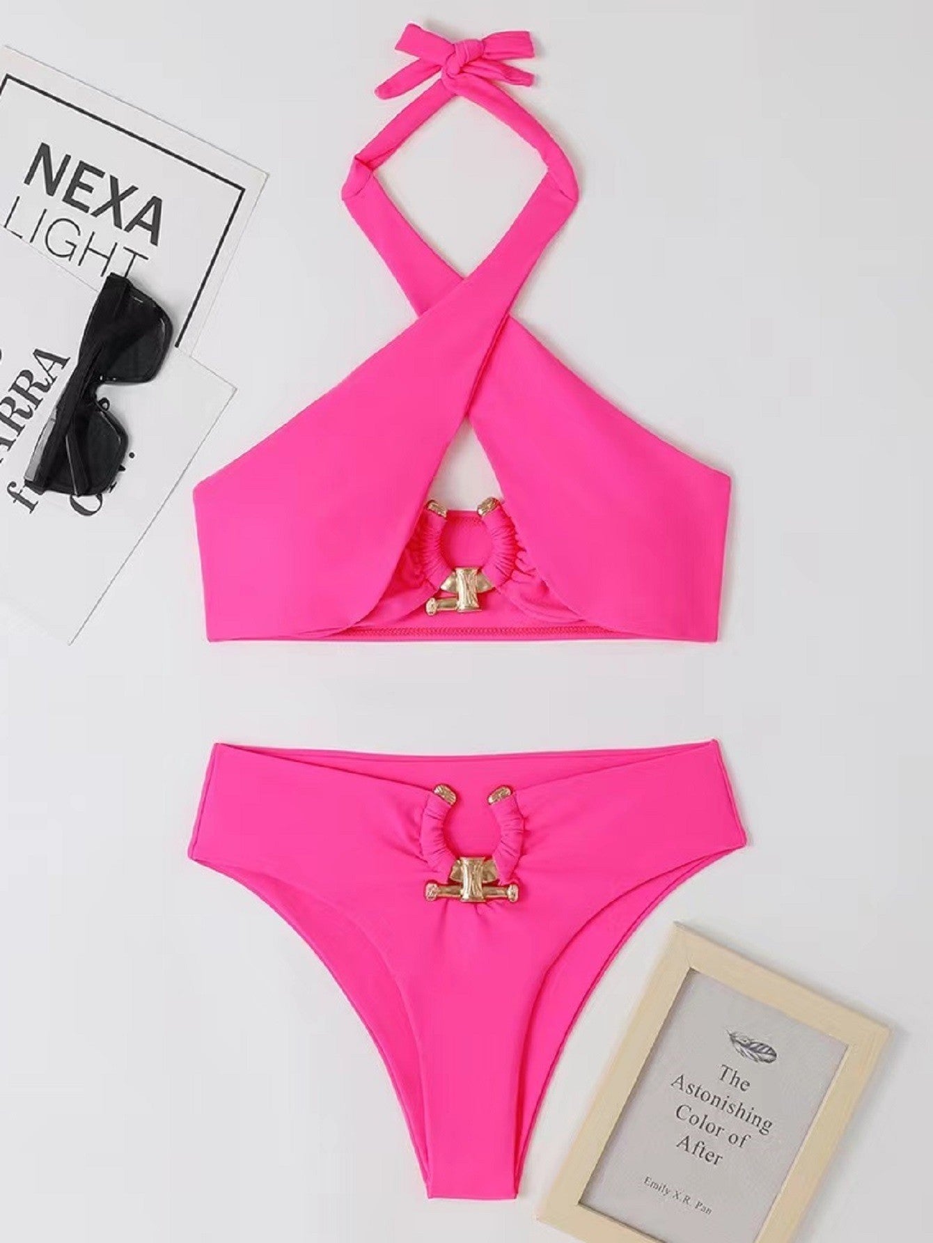 Women’s bikini set with trendy cross design and golden accents Ivyshape