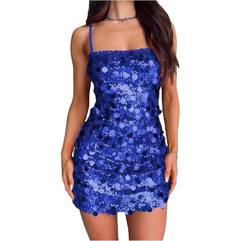 Women Glamorous Sequin Dress with Slim Straps and Figure-Hugging Cut Ivyshape