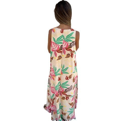 Women vibrant tropical print maxi dress Ivyshape
