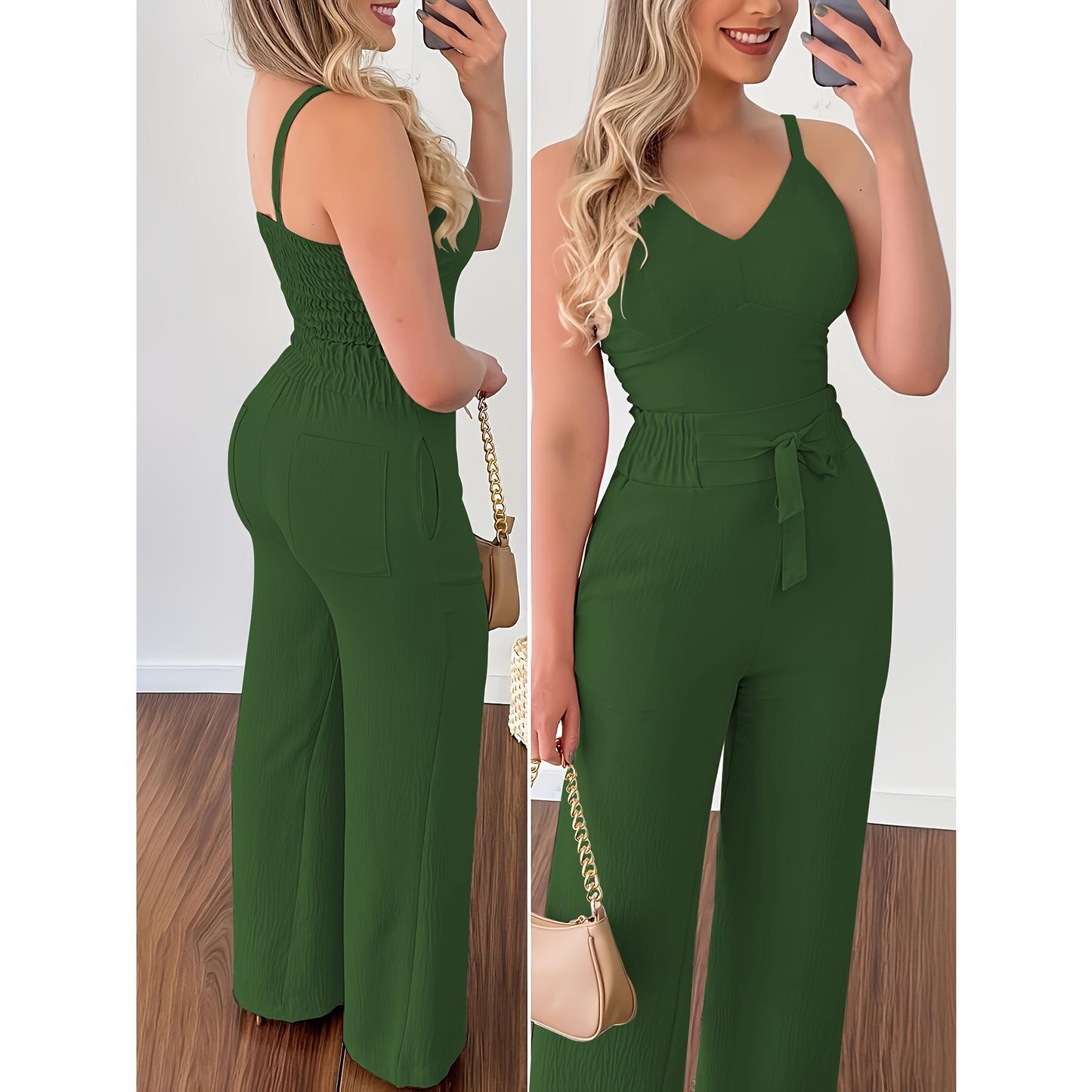 Women's jumpsuit with wide legs and belt Ivyshape