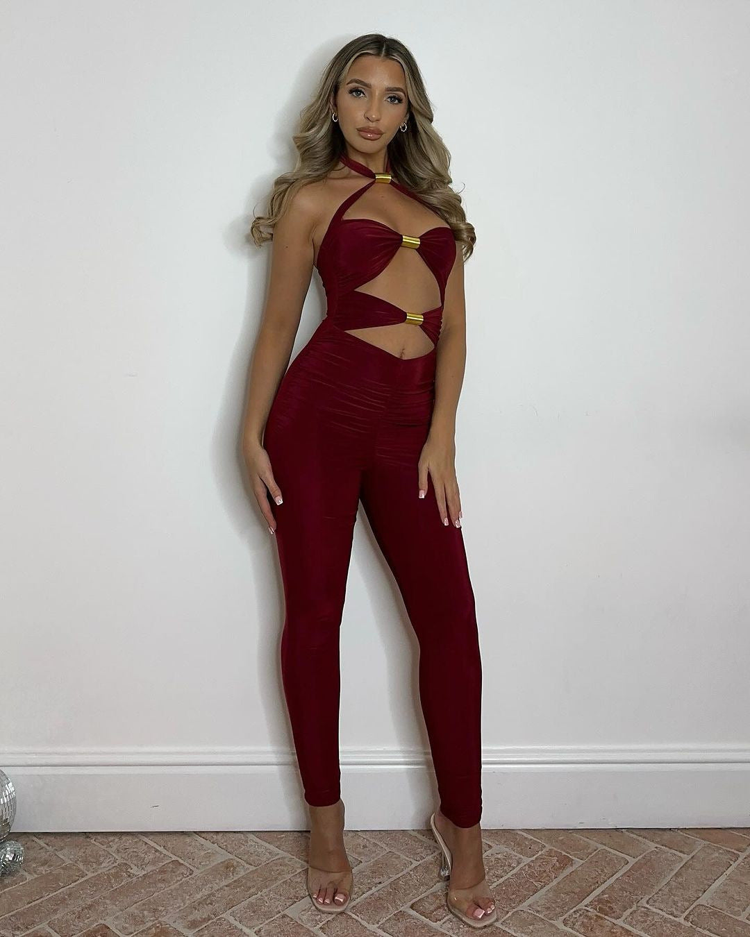 IvyShape | Lace-Up Hollow Long Pants Jumpsuit