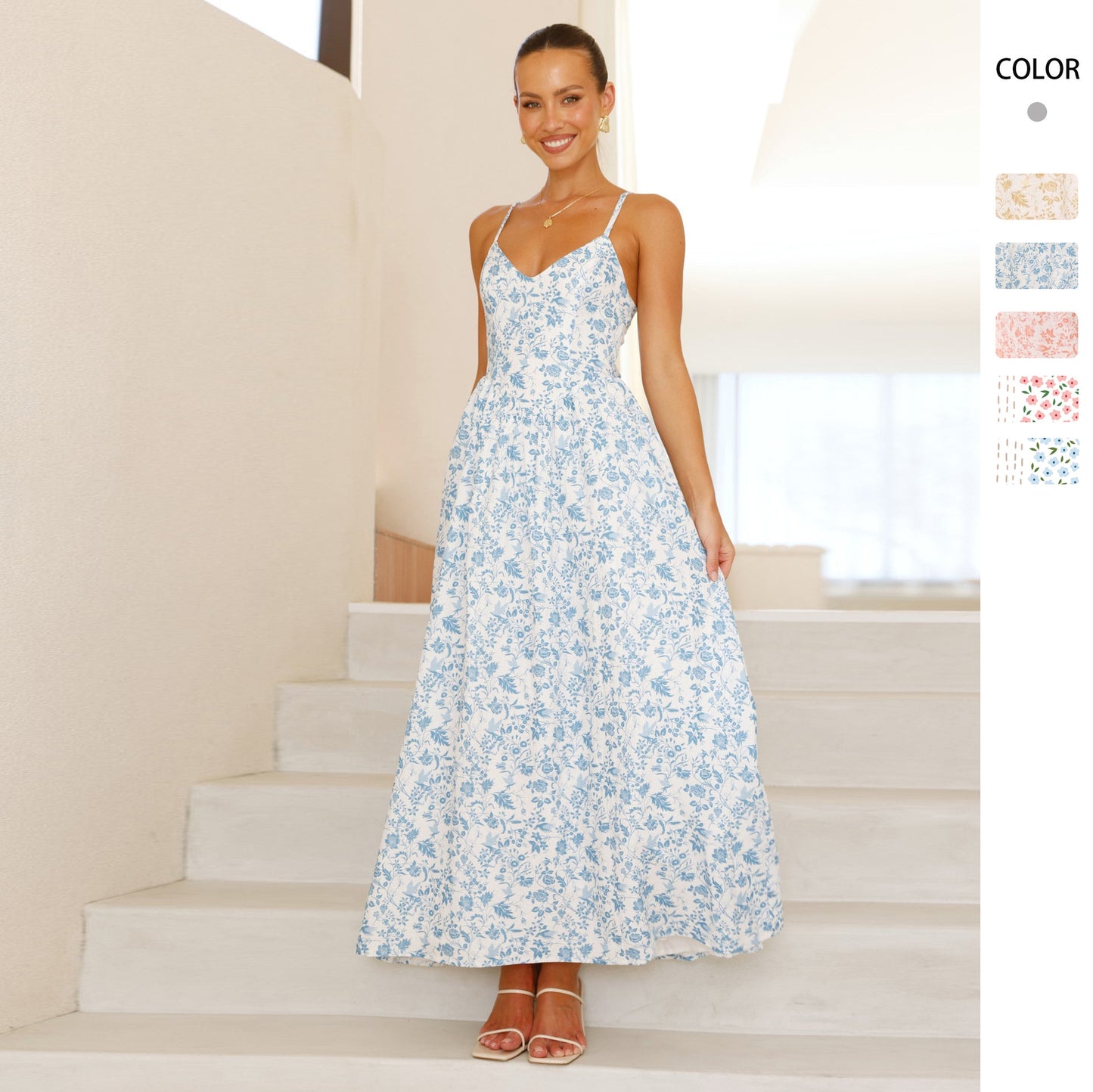 Ladies Maxi Dress with Floral Patterns Ivyshape