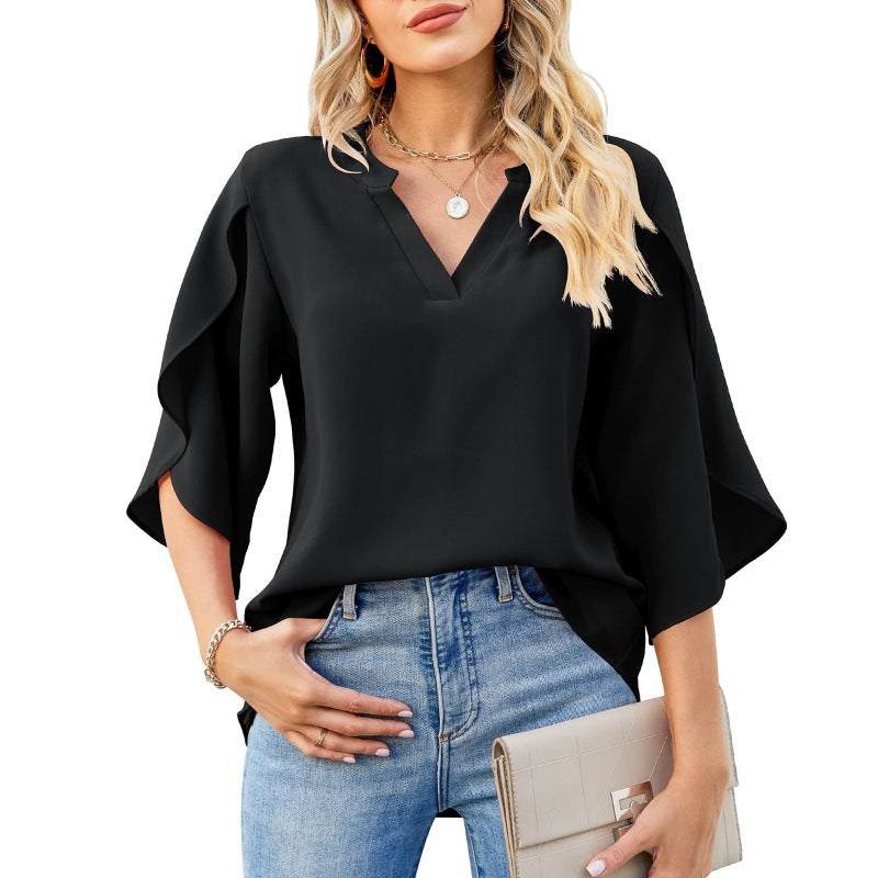Women's airy blouse with V-neck and wide-cut sleeves Ivyshape