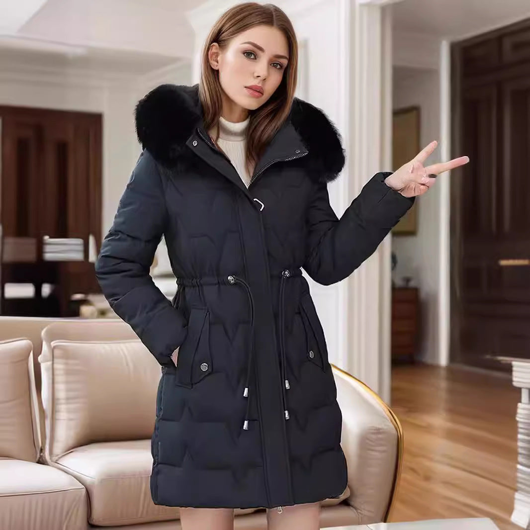 Women’s insulated quilted coat with detachable faux fur collar and practical pockets Ivyshape