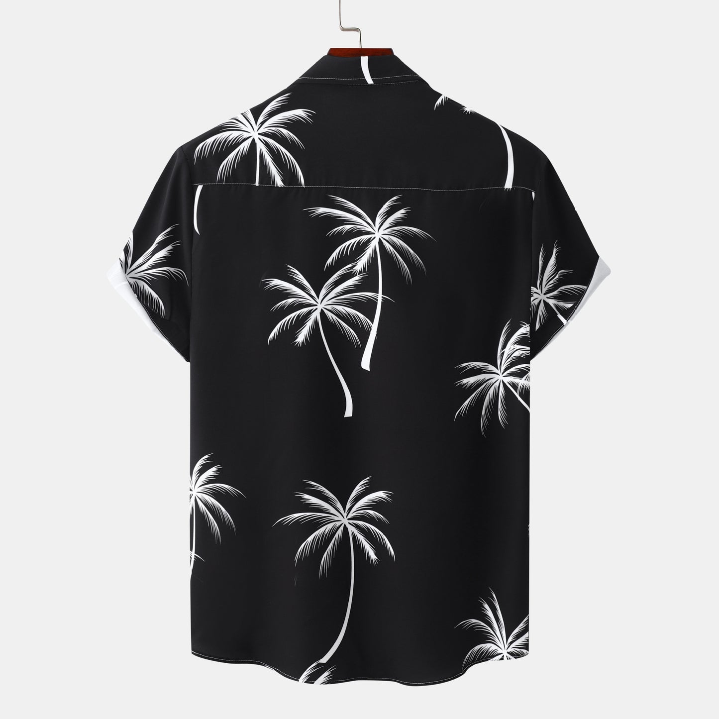 Women's Short Sleeve Shirt with Tropical Palm Motif and Button-Down Collar Ivyshape