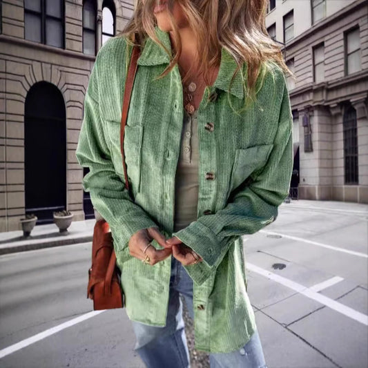 Women's Oversized Cord Jacket with Chest Pockets Ivyshape