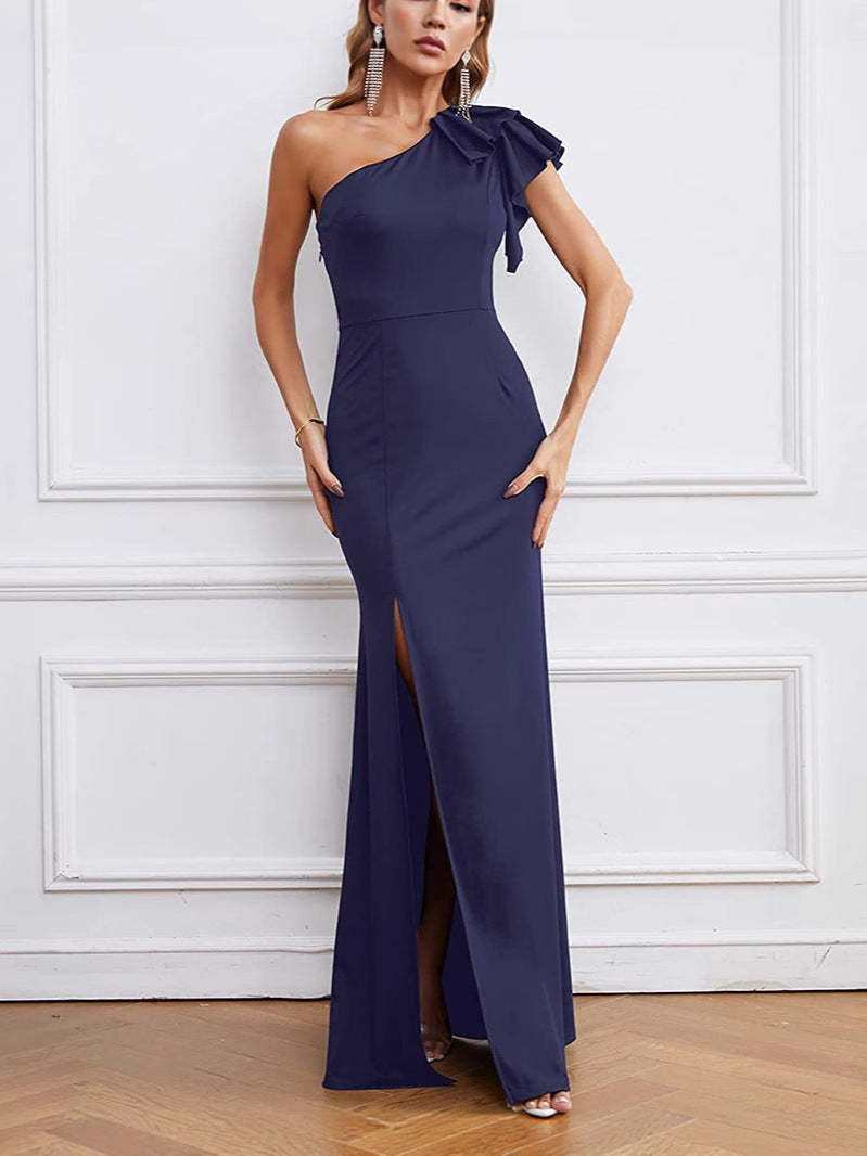 Women Elegant Wrap Dress with Asymmetric Ruffle Ivyshape