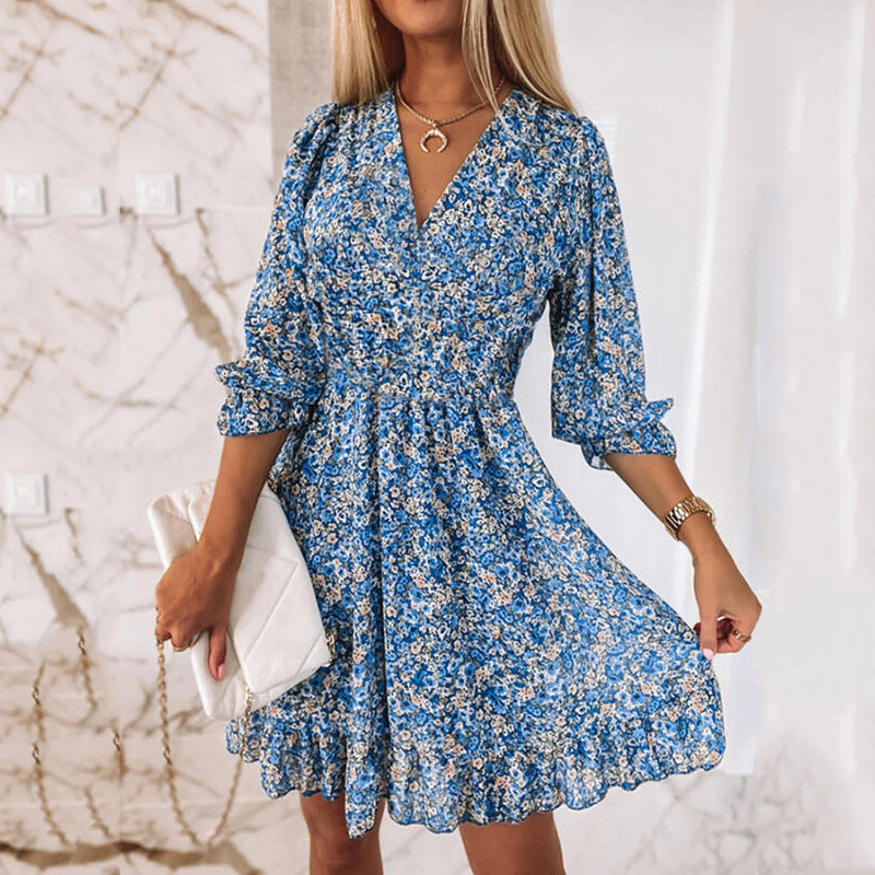 IvyShape | Floral Printed Short Sleeve Dress