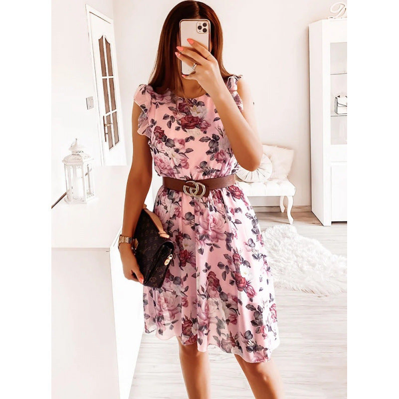 Ladies Floral Ruffle Midi Dress Ivyshape