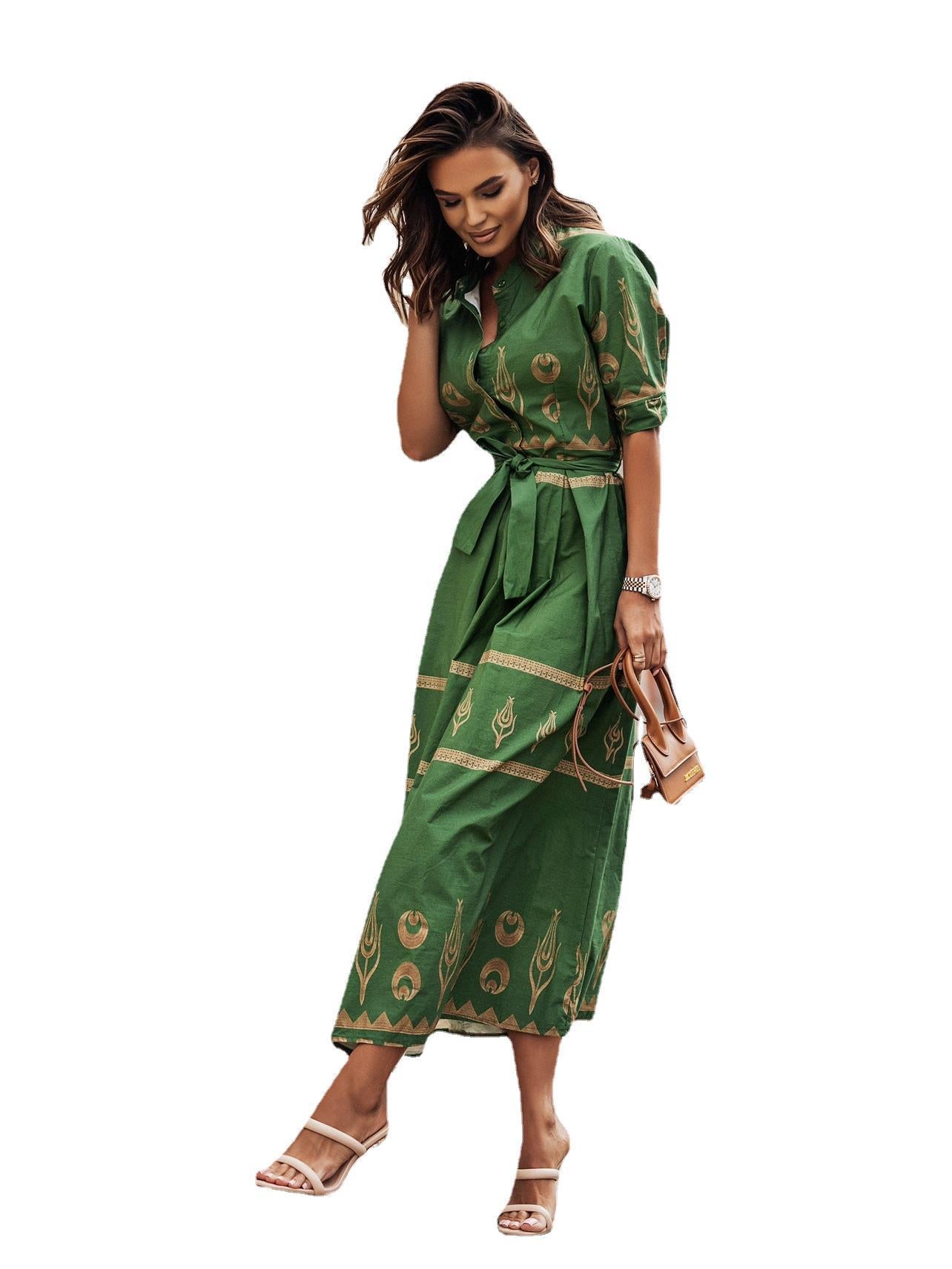 Women's shirt dress with elegant pattern and tailored belt Ivyshape