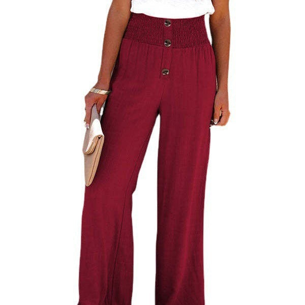 IvyShape | Solid Color Cotton Linen Elastic Loose Wide Leg Long Pants