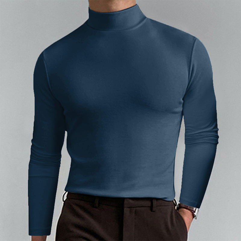 Men's Elegant Long Sleeve T-Shirt with High Collar Ivyshape
