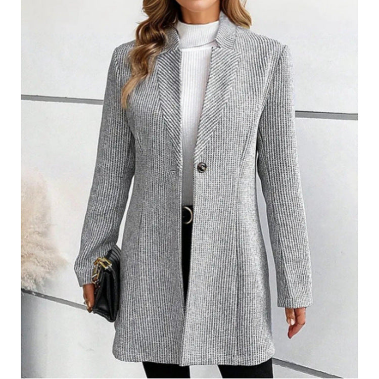 Women Elegant Tailored Jacket with Ribbed Design Ivyshape
