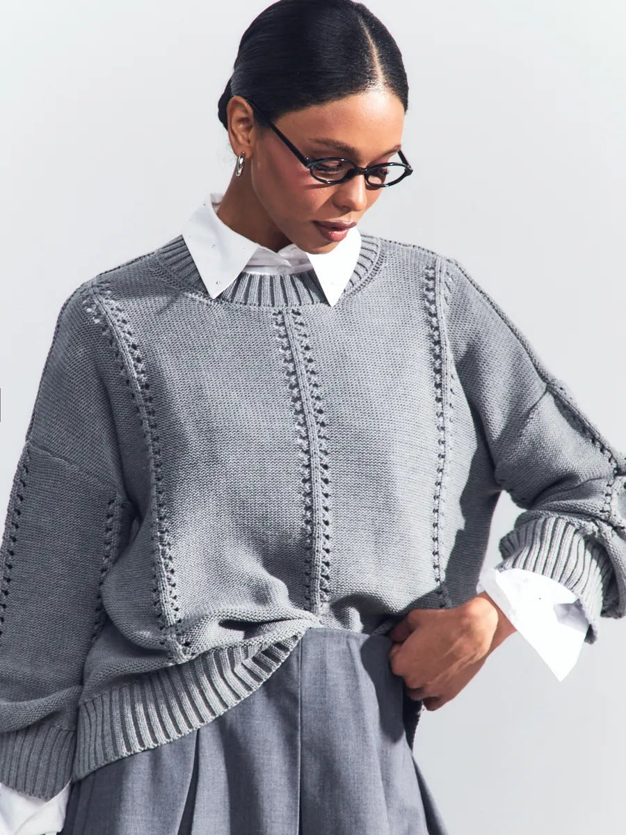 Women's oversized knitted sweater with airy texture and special details Ivyshape